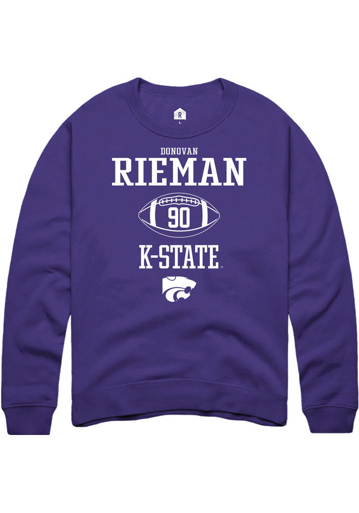 Donovan Rieman Rally K-State Wildcats Mens Purple NIL Sport Icon Long Sleeve Crew Sweatshirt
