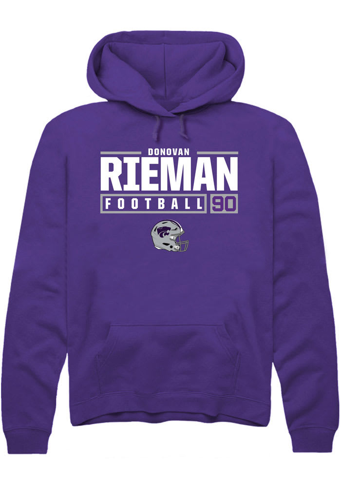 Donovan Rieman Rally K-State Wildcats Mens Purple NIL Stacked Box Long Sleeve Hoodie
