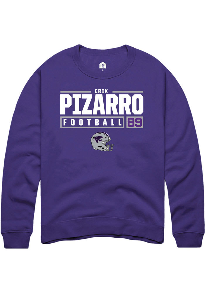 Erik Pizarro Rally K-State Wildcats Mens Purple NIL Stacked Box Long Sleeve Crew Sweatshirt