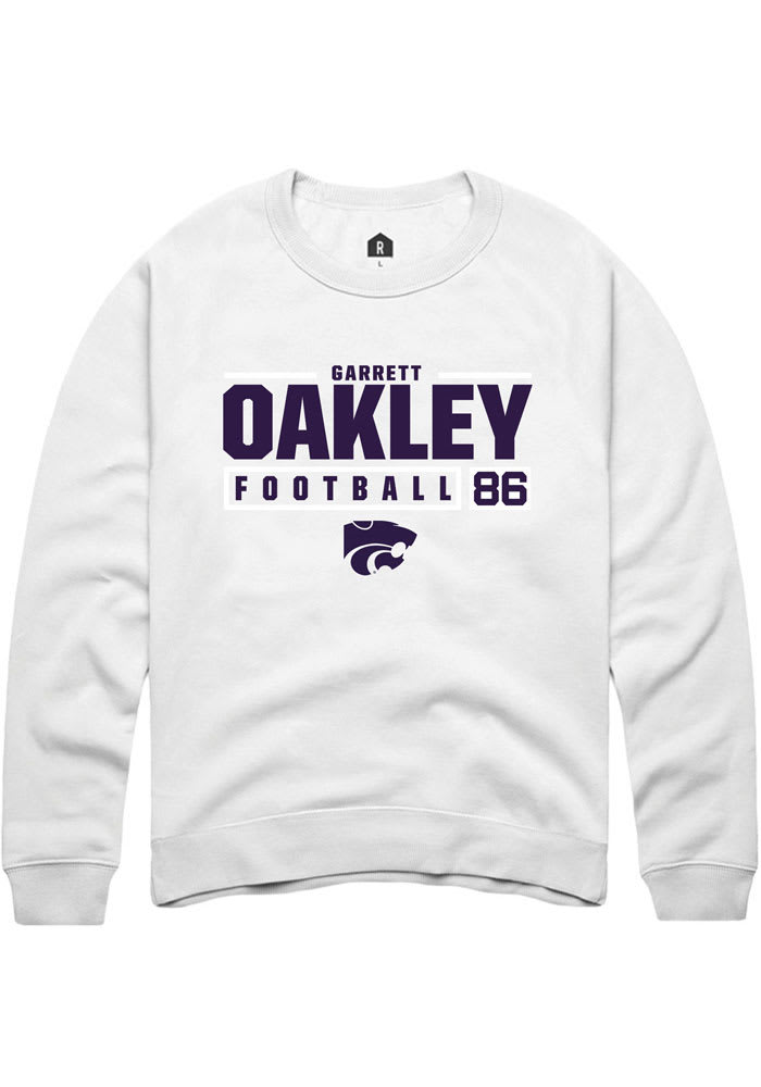 Garrett Oakley Rally K-State Wildcats Mens White NIL Stacked Box Long Sleeve Crew Sweatshirt