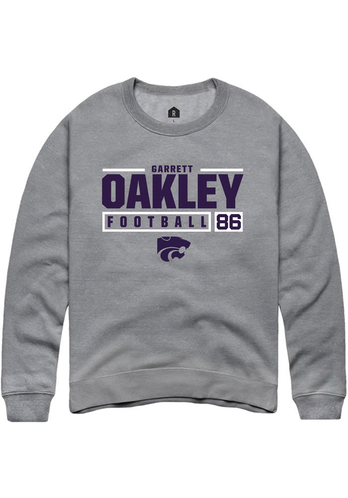Garrett Oakley Rally K-State Wildcats Mens Grey NIL Stacked Box Long Sleeve Crew Sweatshirt