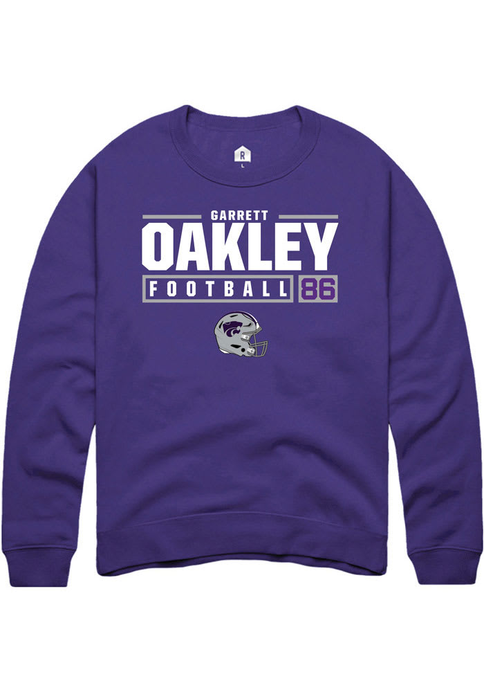 Garrett Oakley Rally K-State Wildcats Mens Purple NIL Stacked Box Long Sleeve Crew Sweatshirt