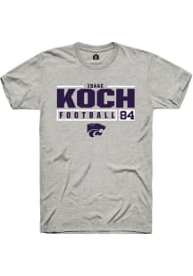 Isaac Koch Ash K-State Wildcats NIL Stacked Box Short Sleeve T Shirt