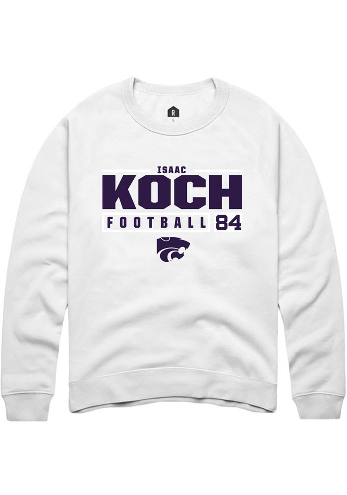 Isaac Koch Rally K-State Wildcats Mens White NIL Stacked Box Long Sleeve Crew Sweatshirt