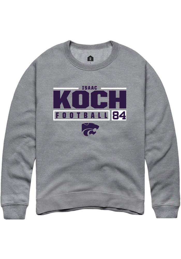 Isaac Koch Rally K-State Wildcats Mens Grey NIL Stacked Box Long Sleeve Crew Sweatshirt