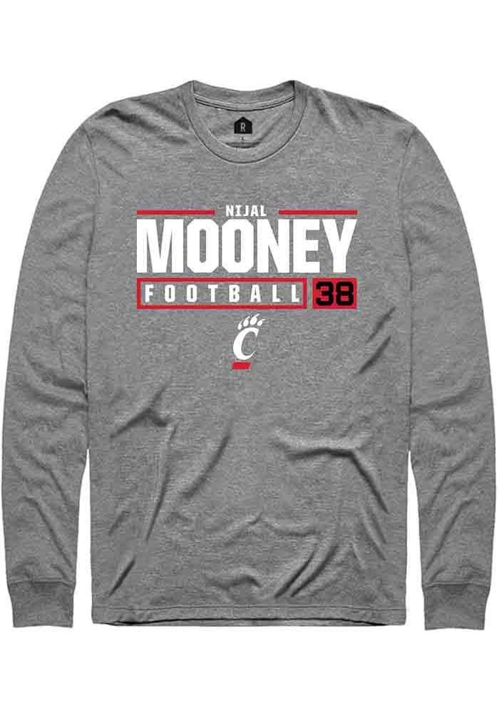 Nijal Mooney Cincinnati Bearcats Graphite Rally NIL Stacked Box Long Sleeve T Shirt