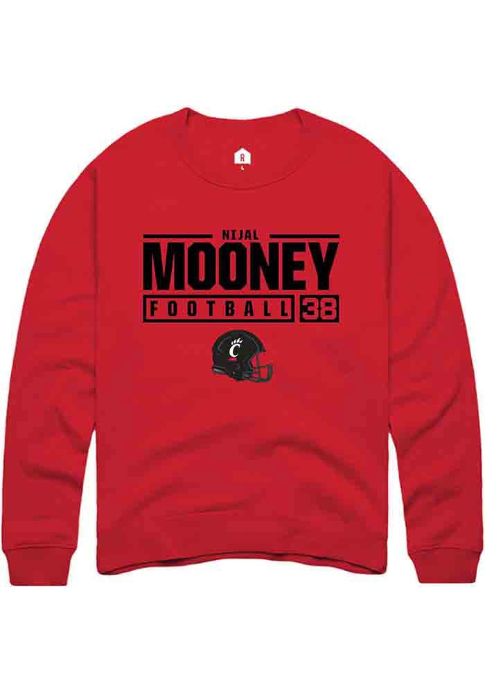 Nijal Mooney Rally Cincinnati Bearcats Mens Red NIL Stacked Box Long Sleeve Crew Sweatshirt