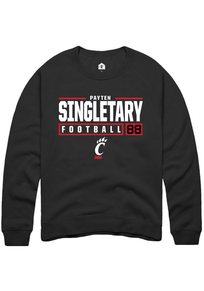 Payten Singletary Rally Cincinnati Bearcats Mens Black NIL Stacked Box Long Sleeve Crew Sweatshirt