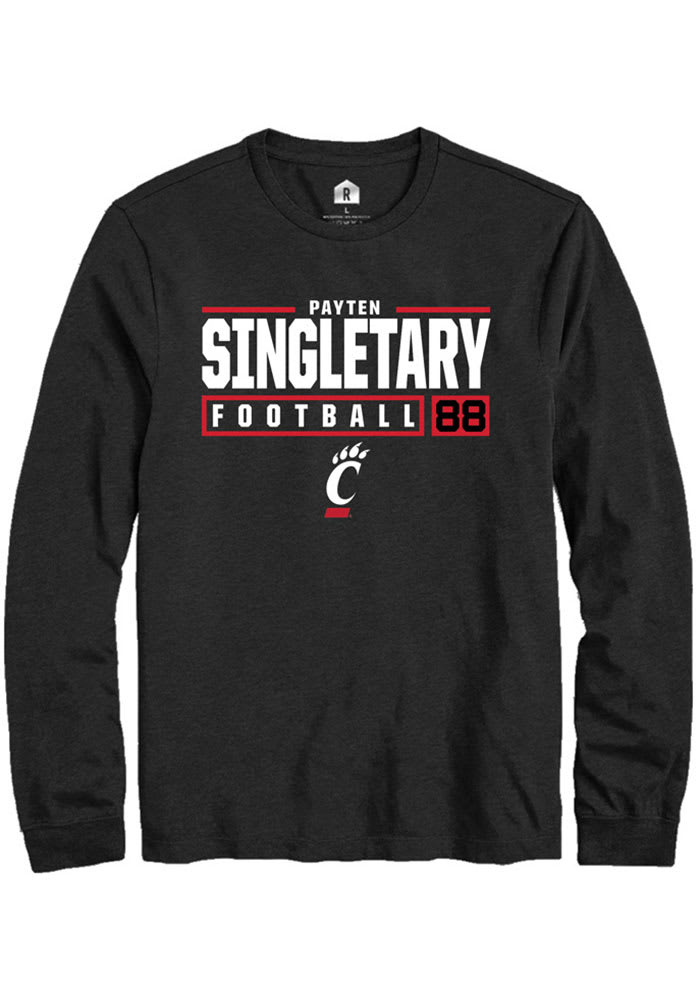Payten Singletary Cincinnati Bearcats Black Rally NIL Stacked Box Long Sleeve T Shirt