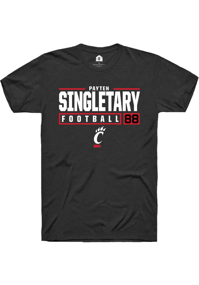 Payten Singletary Cincinnati Bearcats Black Rally NIL Stacked Box Short Sleeve T Shirt