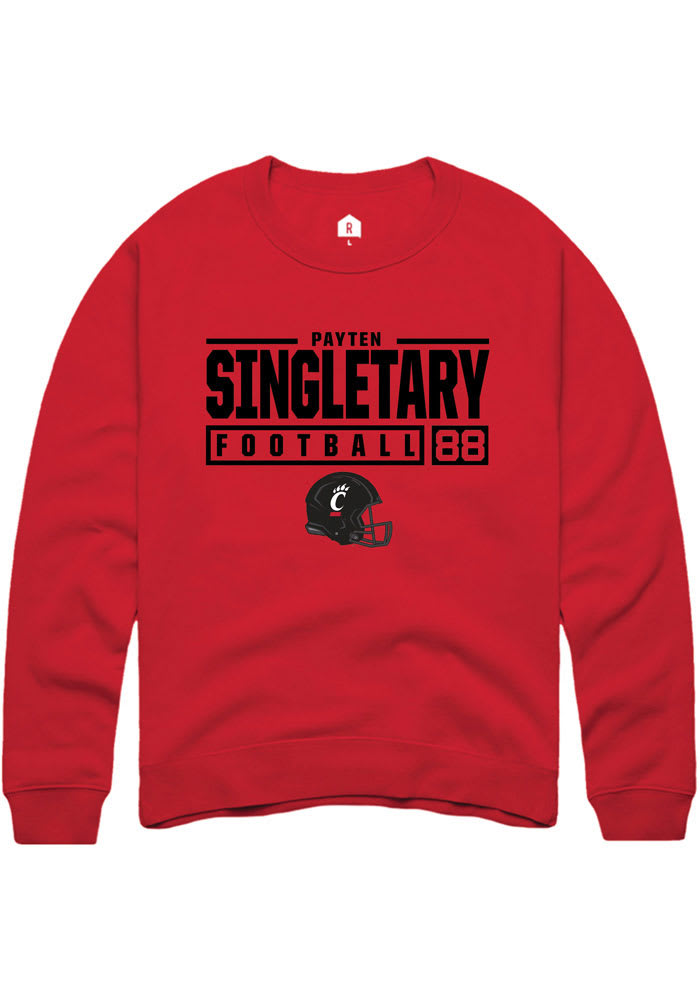 Payten Singletary Rally Cincinnati Bearcats Mens Red NIL Stacked Box Long Sleeve Crew Sweatshirt
