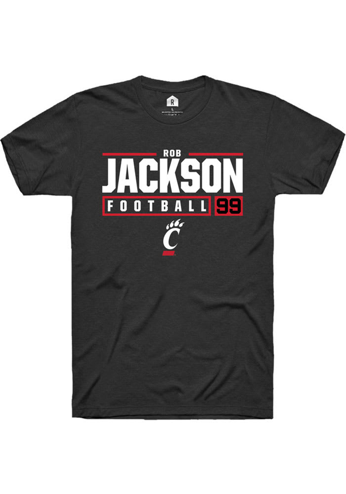 Rob Jackson Cincinnati Bearcats Black Rally NIL Stacked Box Short Sleeve T Shirt