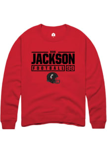 Rob Jackson  Rally Cincinnati Bearcats Mens Red NIL Stacked Box Long Sleeve Crew Sweatshirt