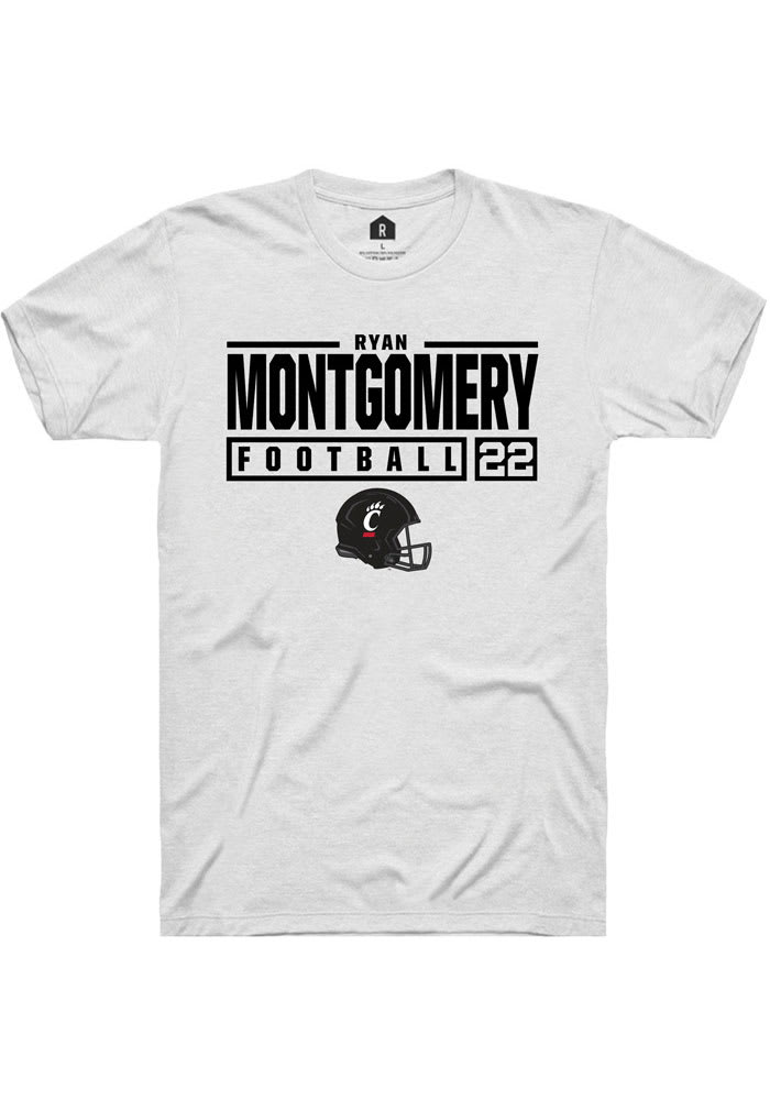 Ryan Montgomery Cincinnati Bearcats White Rally NIL Stacked Box Short Sleeve T Shirt