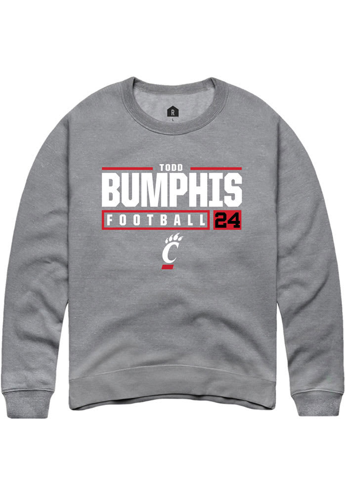 Todd Bumphis Rally Cincinnati Bearcats Mens Grey NIL Stacked Box Long Sleeve Crew Sweatshirt