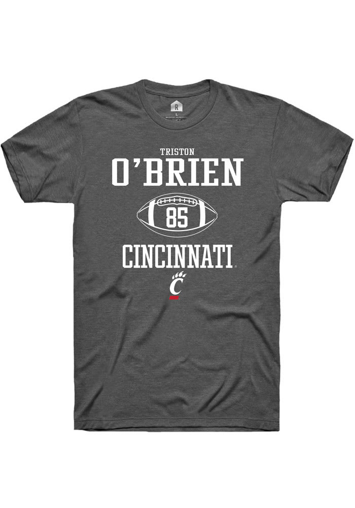 Triston O'Brien  Cincinnati Bearcats Dark Grey Rally NIL Sport Icon Short Sleeve T Shirt