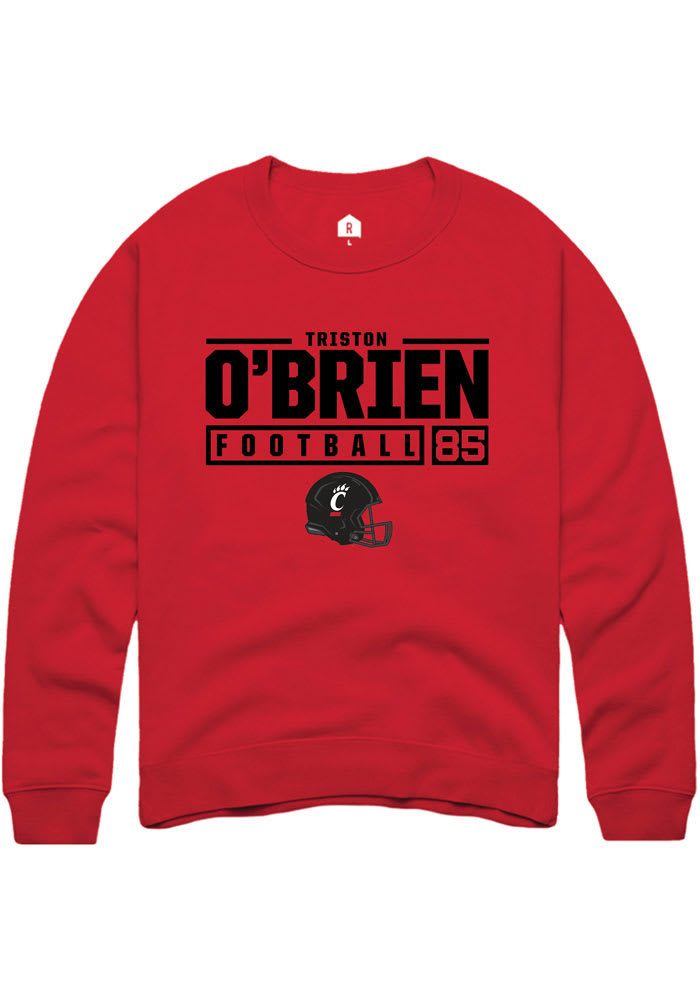 Triston O'Brien  Rally Cincinnati Bearcats Mens Red NIL Stacked Box Long Sleeve Crew Sweatshirt