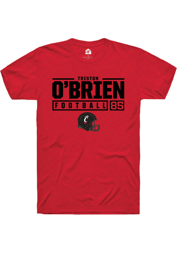 Triston O'Brien Cincinnati Bearcats Red Rally NIL Stacked Box Short Sleeve T Shirt