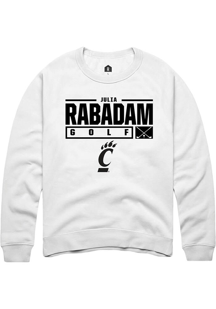 Julia Rabadam Rally Cincinnati Bearcats Mens NIL Stacked Box Long Sleeve Crew Sweatshirt