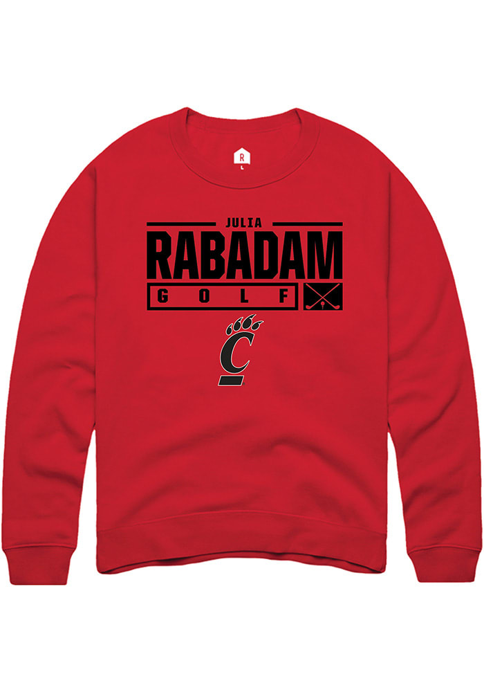 Julia Rabadam Rally Cincinnati Bearcats Mens Red NIL Stacked Box Long Sleeve Crew Sweatshirt