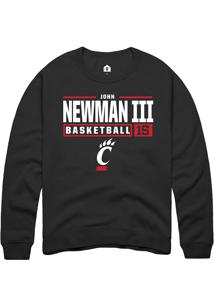 John Newman III Rally Cincinnati Bearcats Mens Black NIL Stacked Box Long Sleeve Crew Sweatshirt