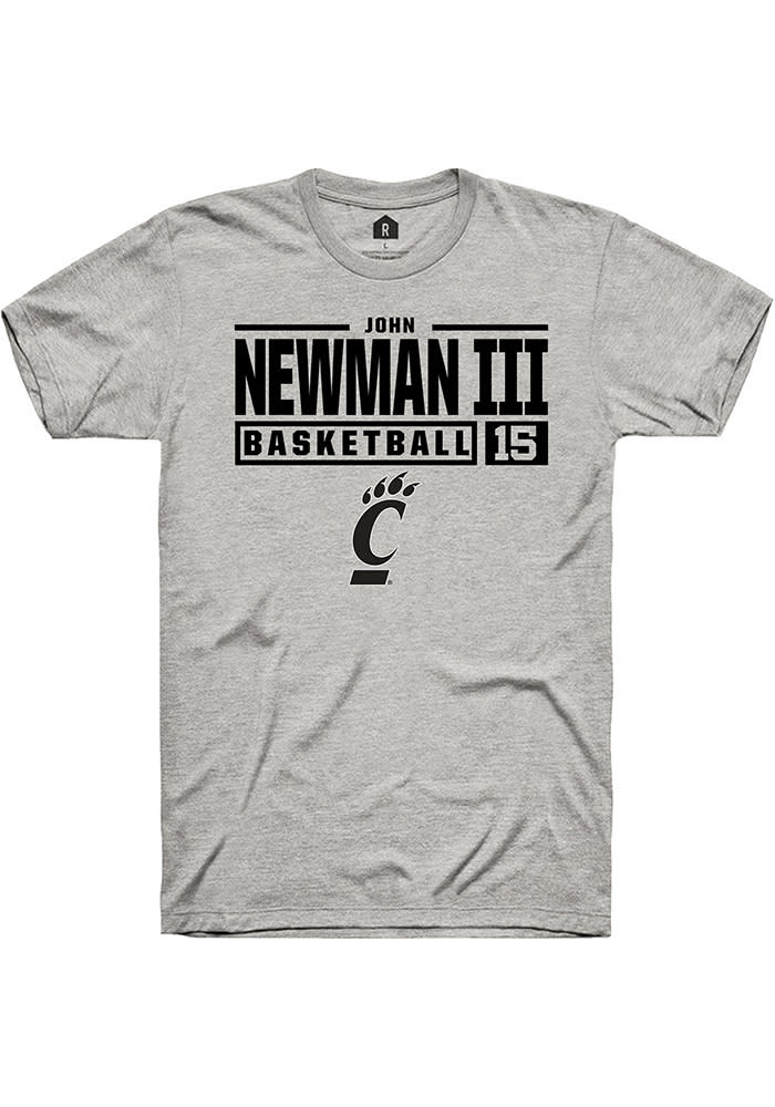 John Newman III Cincinnati Bearcats Grey Rally NIL Stacked Box Short Sleeve T Shirt