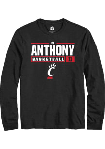 CJ Anthony  Cincinnati Bearcats Black Rally NIL Stacked Box Long Sleeve T Shirt