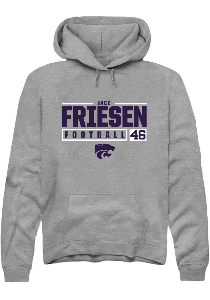Jace Friesen Rally K-State Wildcats Mens Grey NIL Stacked Box Long Sleeve Hoodie