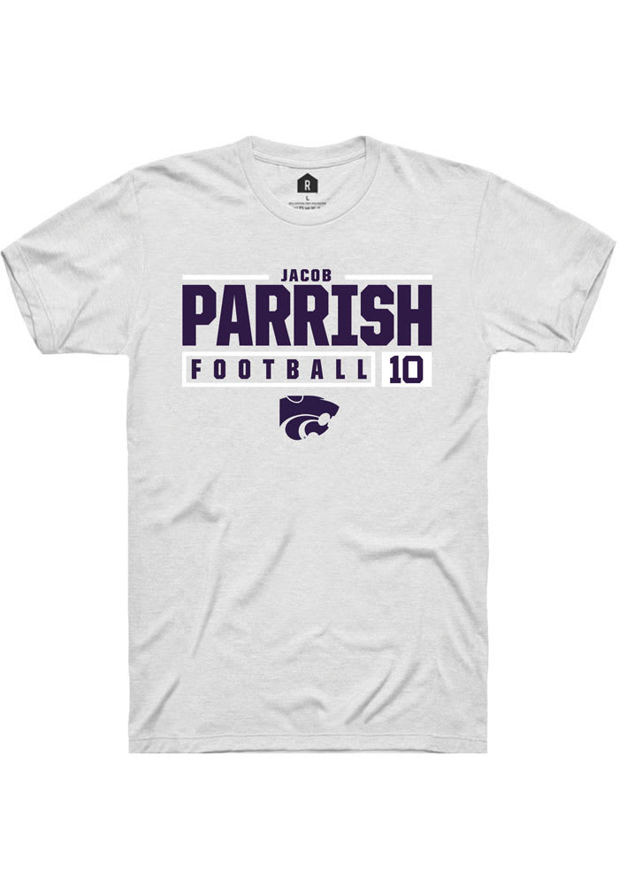 Jacob Parrish K-State Wildcats White Rally NIL Stacked Box Short Sleeve T Shirt