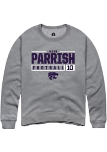 Jacob Parrish Rally Mens Graphite K-State Wildcats NIL Stacked Box Crew Sweatshirt