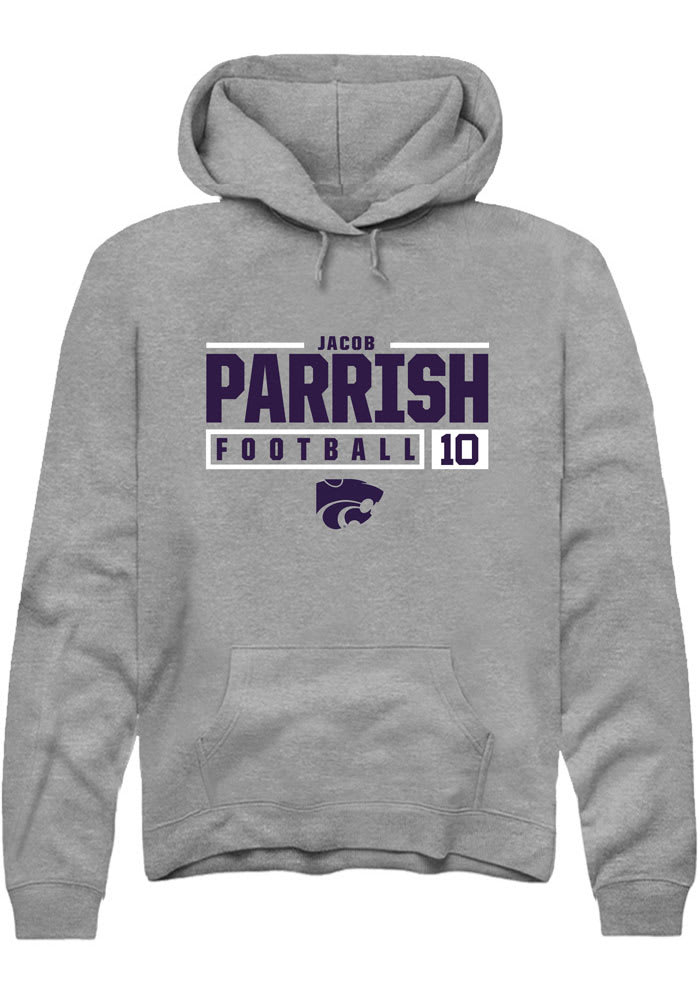 Jacob Parrish Rally K-State Wildcats Mens Grey NIL Stacked Box Long Sleeve Hoodie
