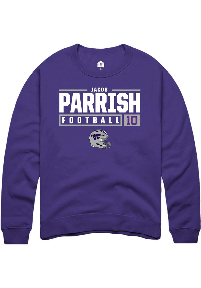 Jacob Parrish Rally K-State Wildcats Mens Purple NIL Stacked Box Long Sleeve Crew Sweatshirt