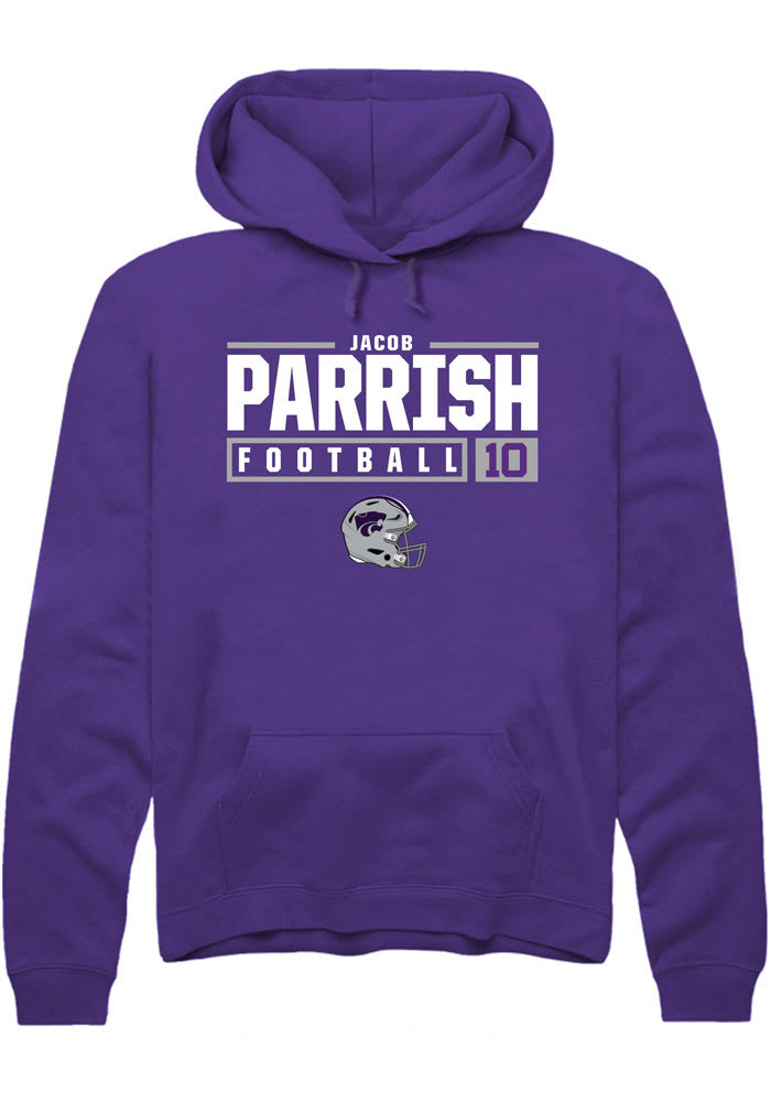 Jacob Parrish Rally K-State Wildcats Mens Purple NIL Stacked Box Long Sleeve Hoodie