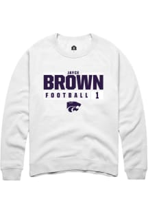 Jayce Brown  Rally K-State Wildcats Mens White NIL Stacked Box Long Sleeve Crew Sweatshirt