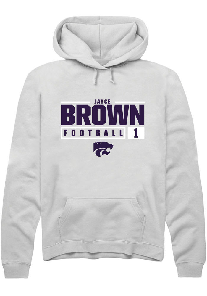 Jayce Brown Rally K-State Wildcats Mens White NIL Stacked Box Long Sleeve Hoodie