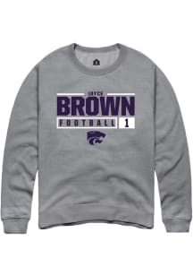 Jayce Brown  Rally K-State Wildcats Mens Graphite NIL Stacked Box Long Sleeve Crew Sweatshirt