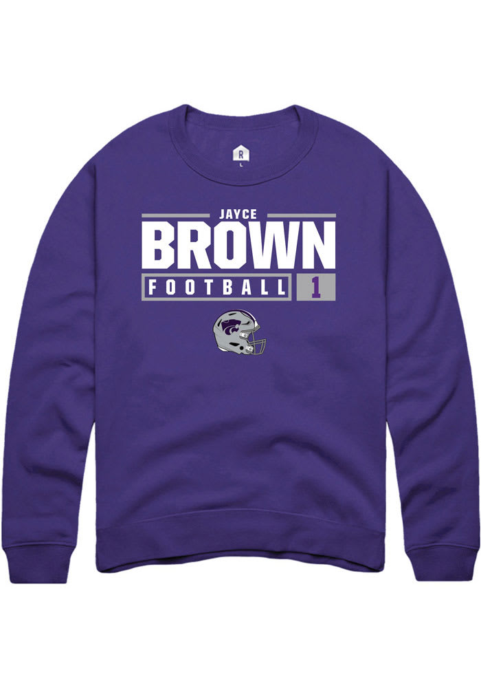 Jayce Brown Rally K-State Wildcats Mens Purple NIL Stacked Box Long Sleeve Crew Sweatshirt