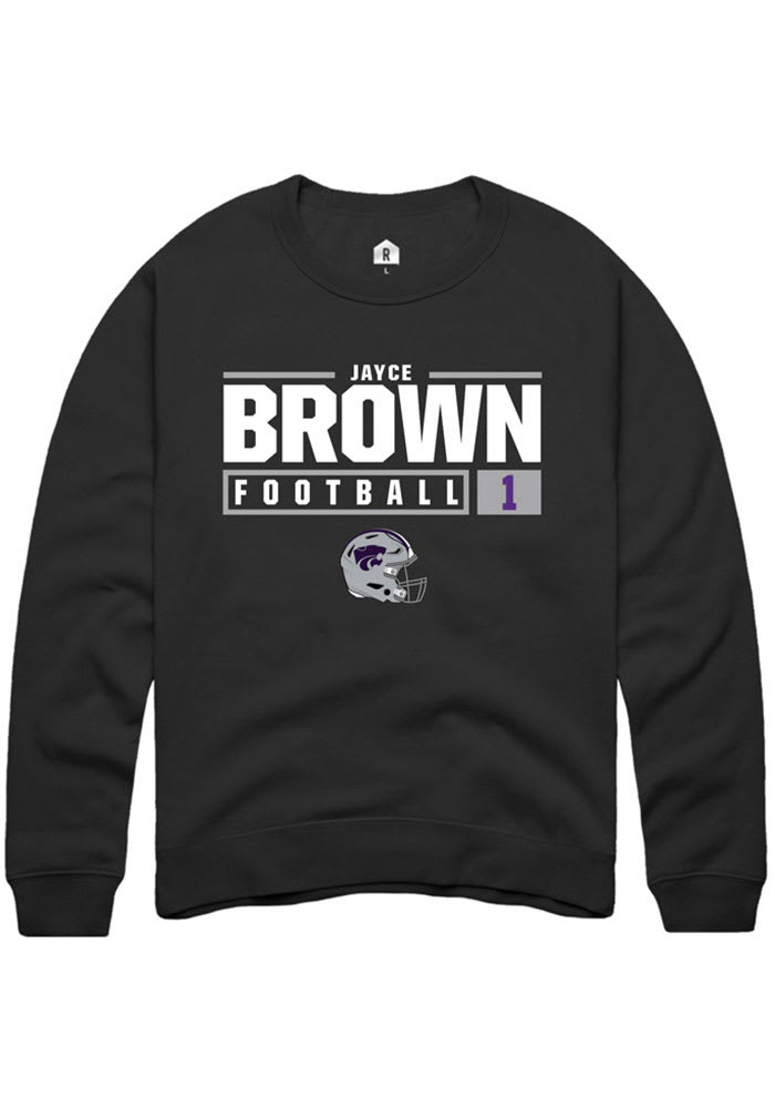 Jayce Brown Rally K-State Wildcats Mens Black NIL Stacked Box Long Sleeve Crew Sweatshirt