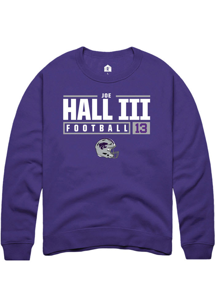 Joe Hall III Rally K-State Wildcats Mens Purple NIL Stacked Box Long Sleeve Crew Sweatshirt