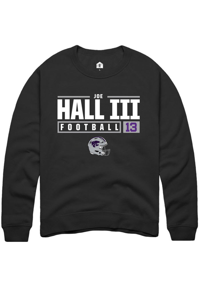 Joe Hall III Rally K-State Wildcats Mens Black NIL Stacked Box Long Sleeve Crew Sweatshirt