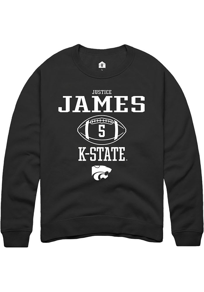 Justice James Rally K-State Wildcats Mens Black NIL Sport Icon Long Sleeve Crew Sweatshirt