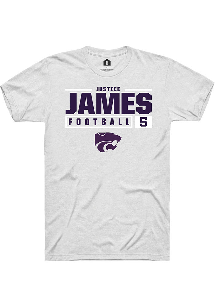 Justice James K-State Wildcats White Rally NIL Stacked Box Short Sleeve T Shirt
