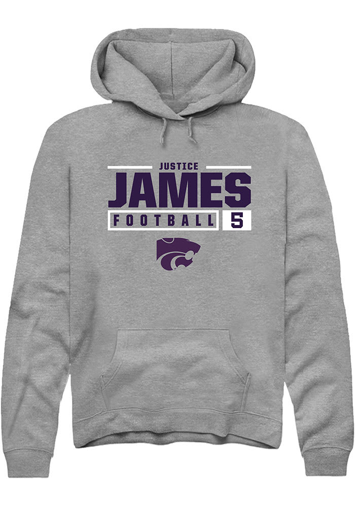 Justice James Rally K-State Wildcats Mens Grey NIL Stacked Box Long Sleeve Hoodie