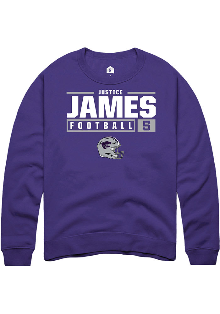 Justice James Rally K-State Wildcats Mens Purple NIL Stacked Box Long Sleeve Crew Sweatshirt