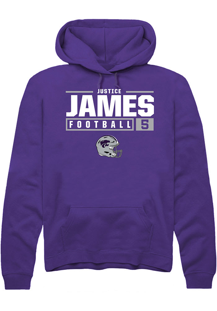 Justice James Rally K-State Wildcats Mens Purple NIL Stacked Box Long Sleeve Hoodie