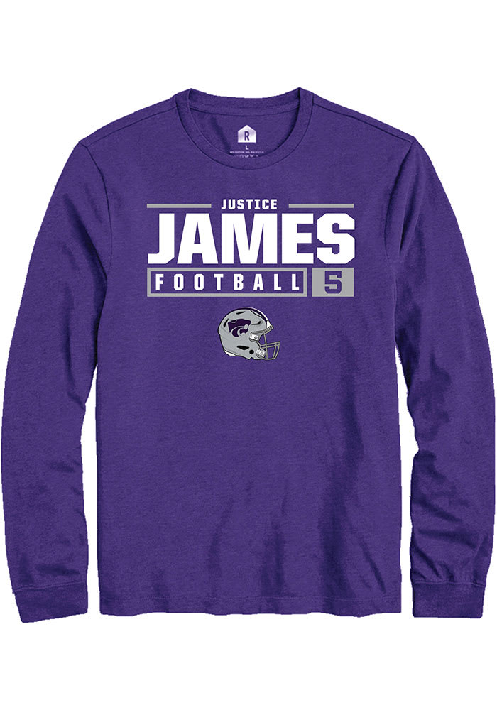 Justice James K-State Wildcats Purple Rally NIL Stacked Box Long Sleeve T Shirt