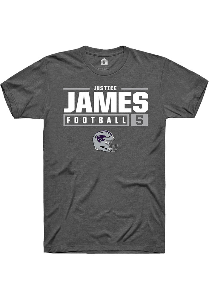 Justice James K-State Wildcats Grey Rally NIL Stacked Box Short Sleeve T Shirt