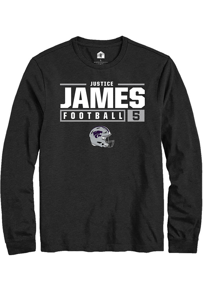 Justice James K-State Wildcats Black Rally NIL Stacked Box Long Sleeve T Shirt