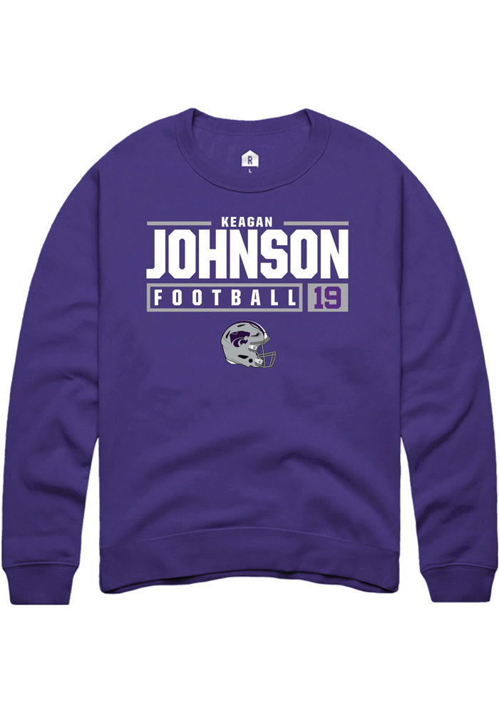 Keagan Johnson Rally K-State Wildcats Mens Purple NIL Stacked Box Long Sleeve Crew Sweatshirt