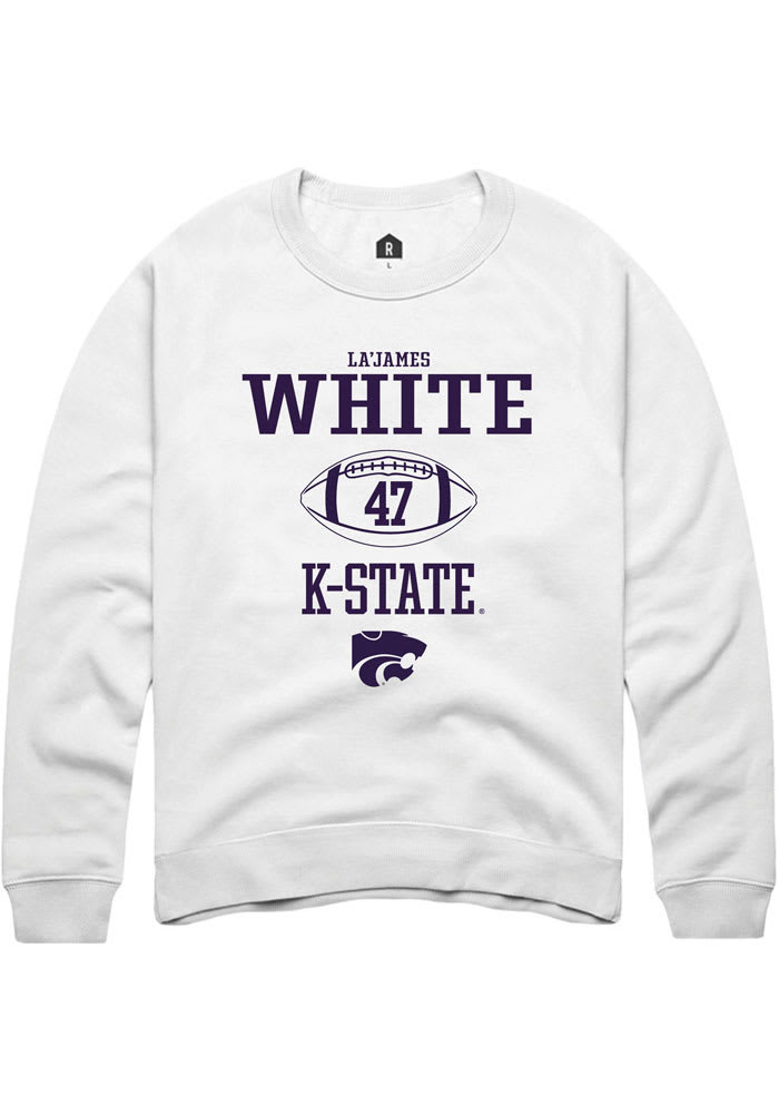 La’James White Rally K-State Wildcats Mens White NIL Sport Icon Long Sleeve Crew Sweatshirt